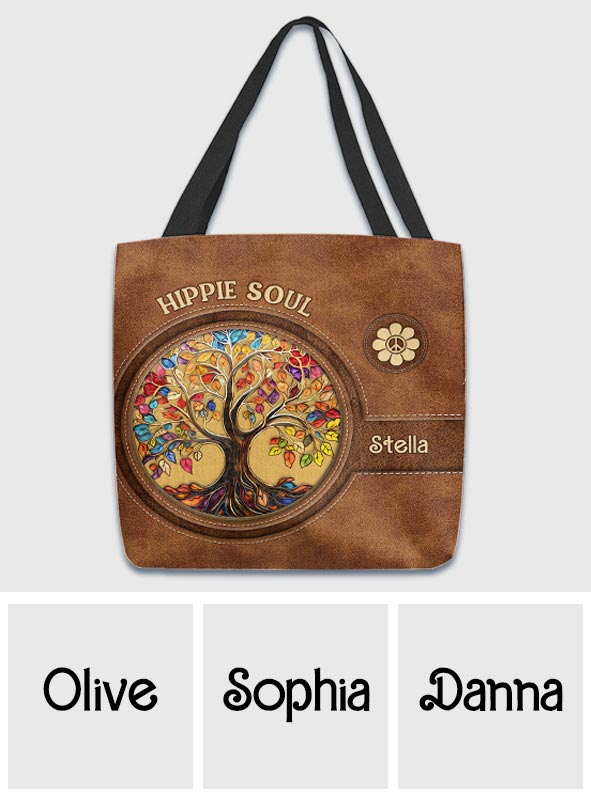 It's A Beautiful World Tree Of Life Peace Sign - Personalized Hippie Tote Bag