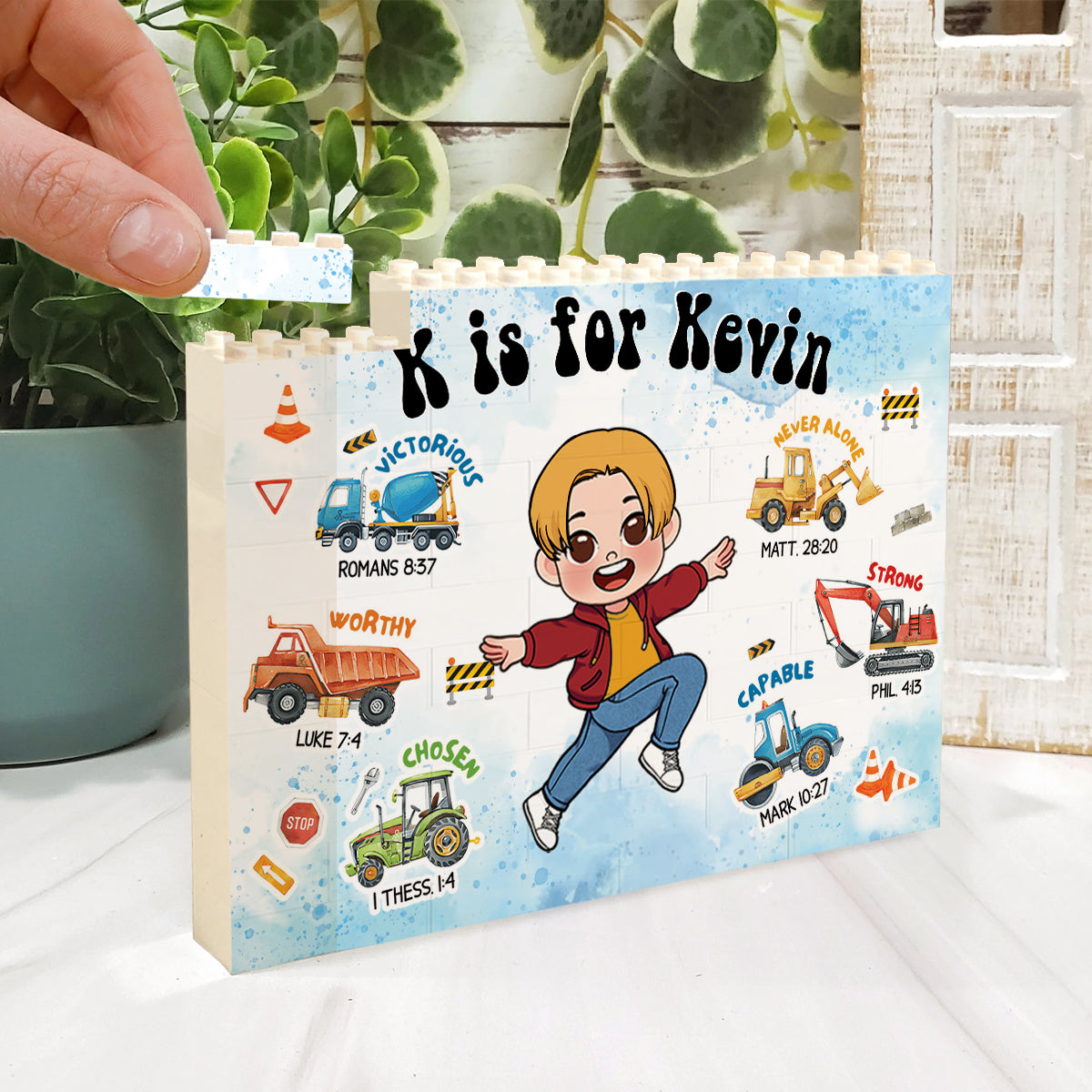 I Am Brave, I Am Loved - Personalized Kid One-sided Horizontal Rectangle Building Brick Blocks