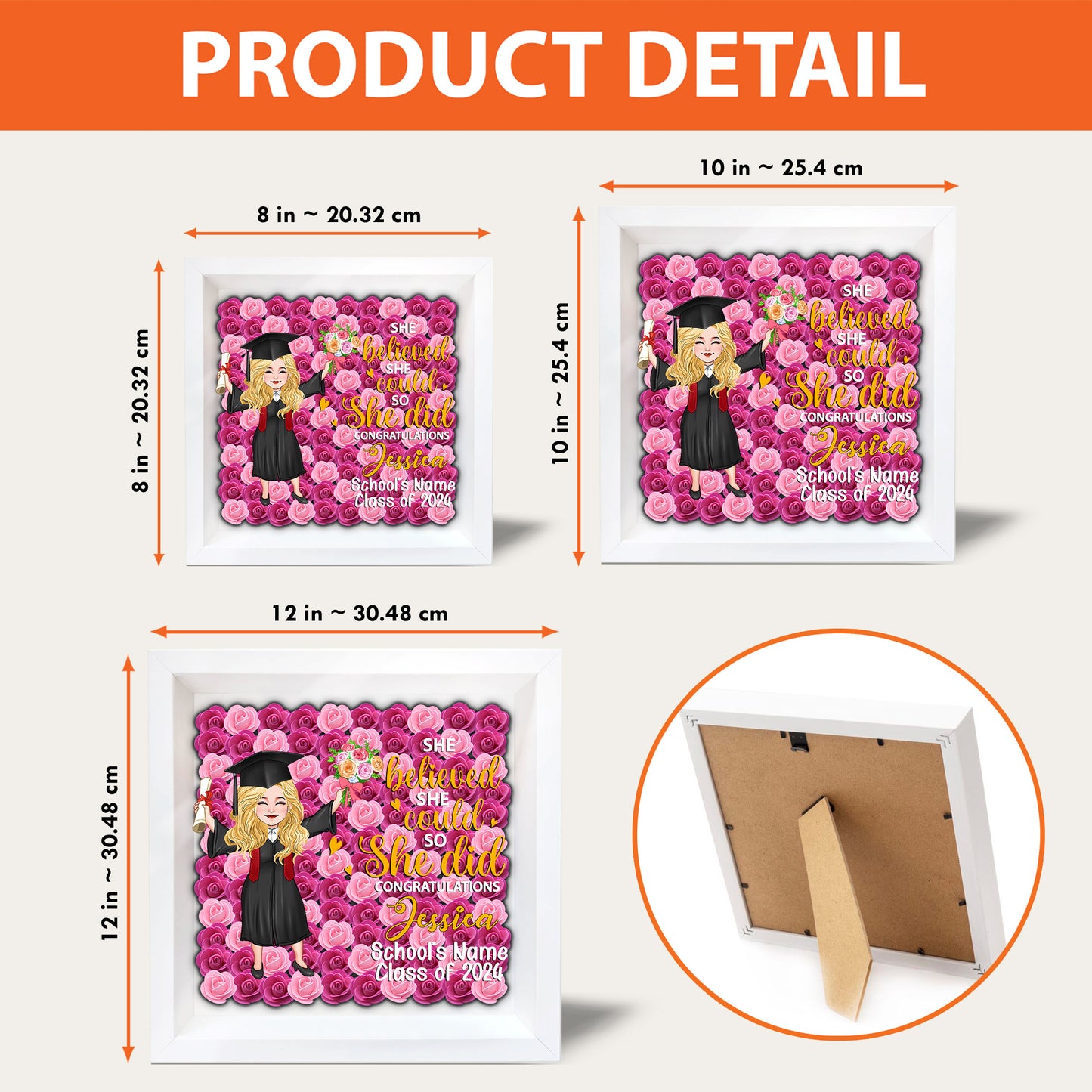 Graduation Girl 2024 - Personalized Graduation Custom Shaped Flower Shadow Box