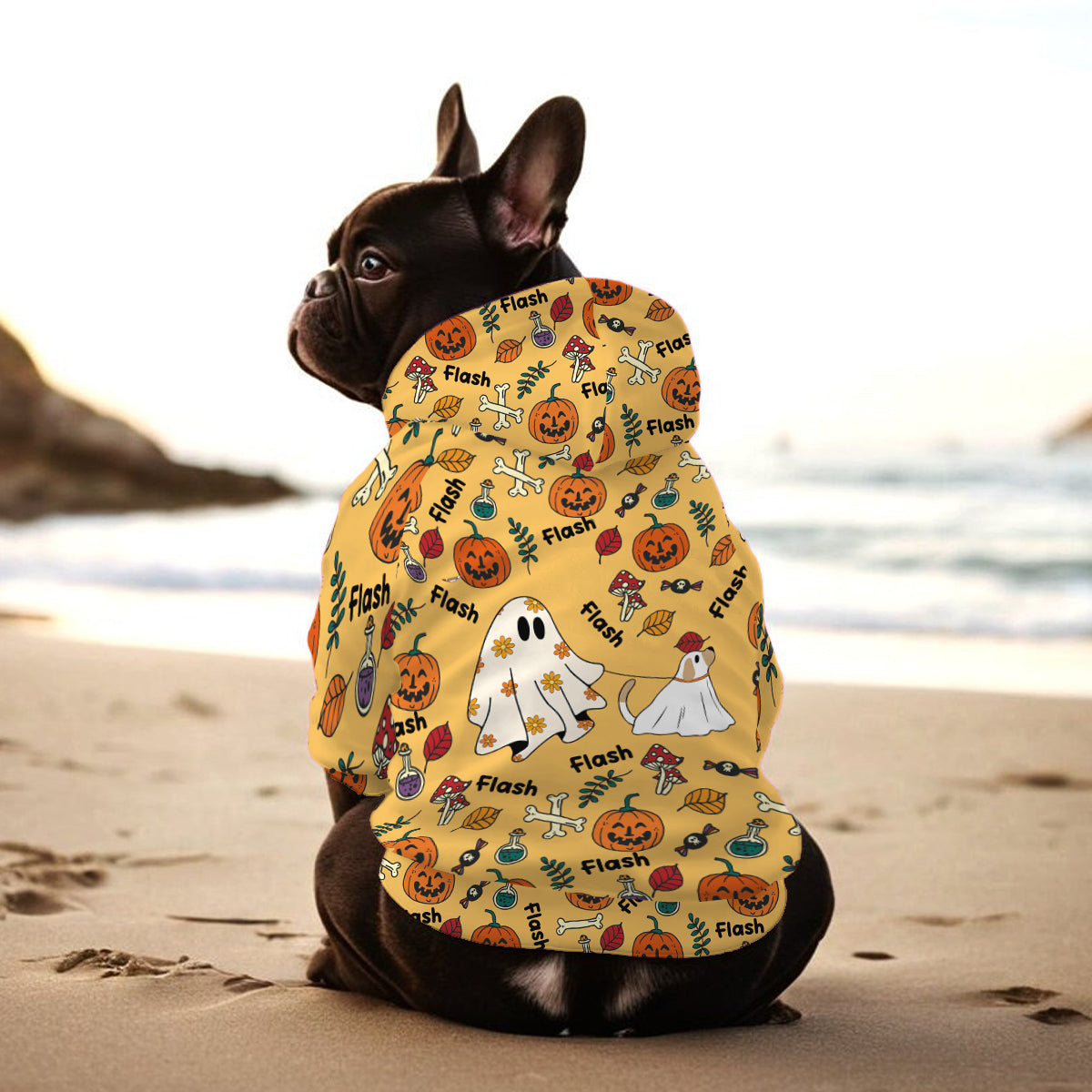 Cute Ghost Dog Pumpkin Ghost & Bat - Personalized Dog Pet Hoodie