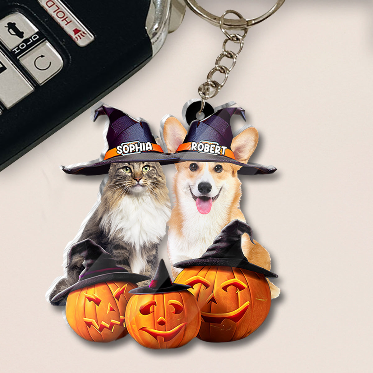 Cute Halloween Pets - Personalized Dog Custom Shaped Keychain