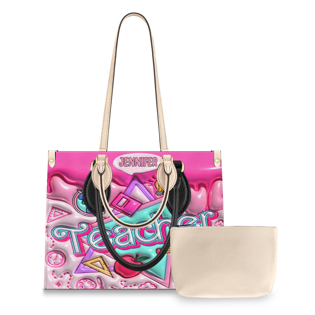 Pink Inflated - Personalized Teacher Leather Handbag