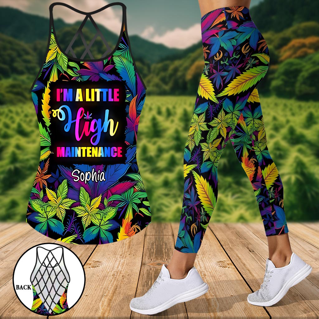 I'm A Little High Maintenance - Personalized Weed Cross Tank Top and Leggings