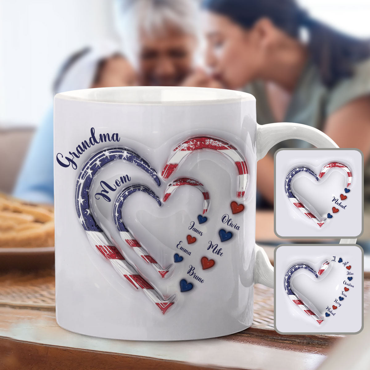 4th Of July Grandma's Hearts - Personalized Grandma Mug