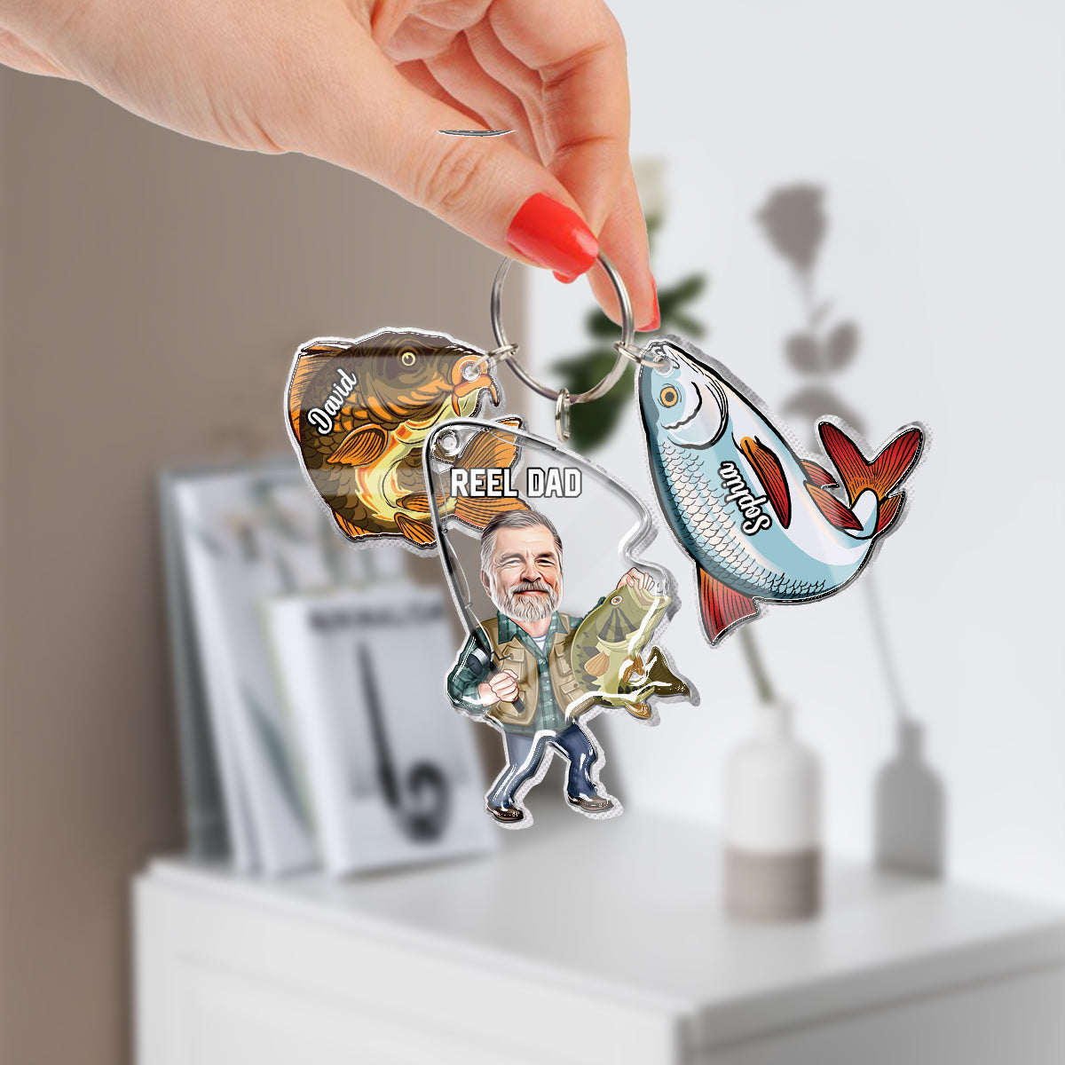 Reel Dad - Personalized Fishing Keychain with Charms