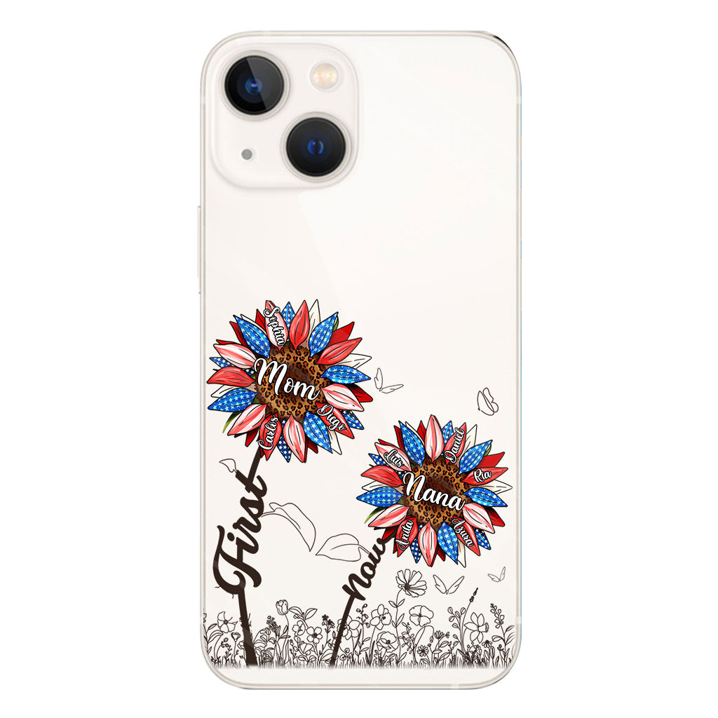 First Mom Now Grandma Sunflower Version - Personalized Grandma Clear Phone Case