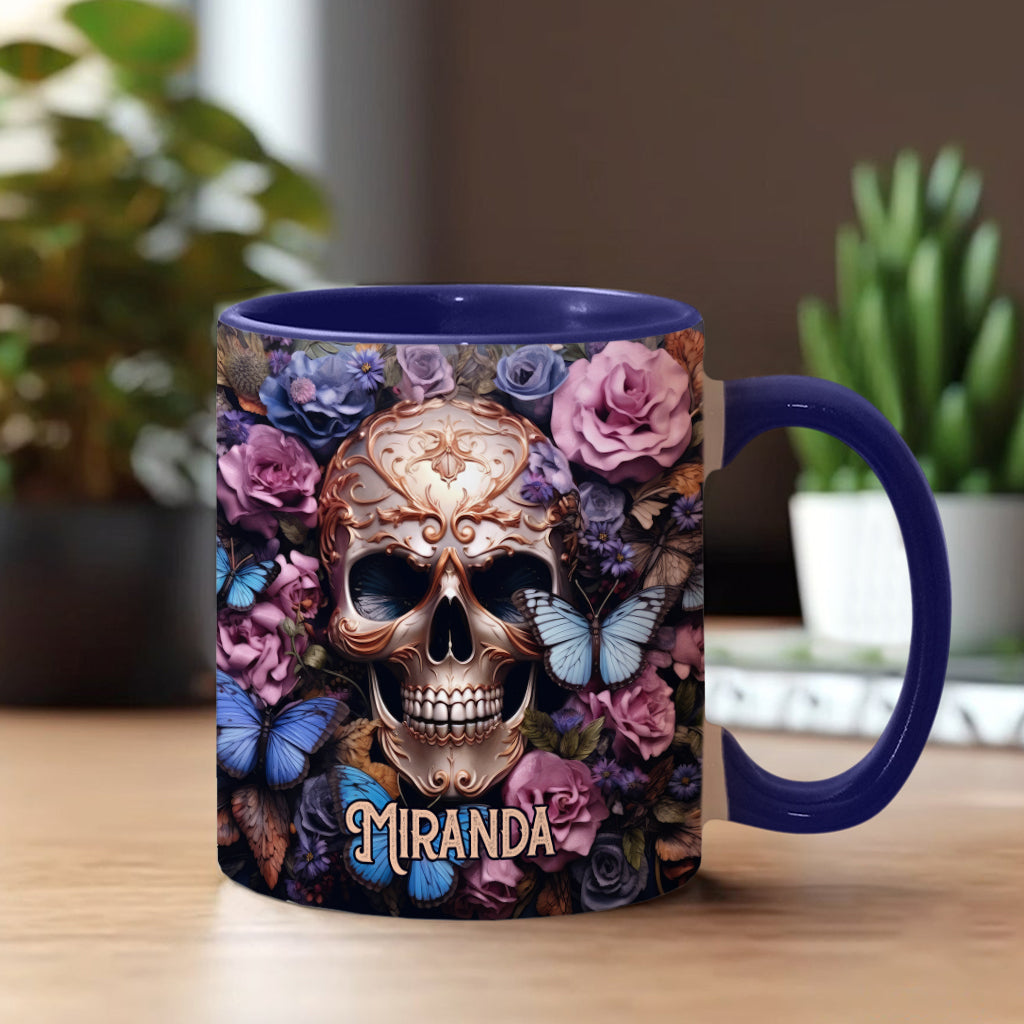 Beauty Of The Dark Skull Roses Butterflies - Personalized Skull Accent Mug