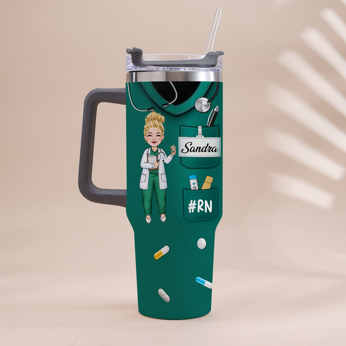 Nurse Nutrition Facts - Personalized Nurse Tumbler With Handle