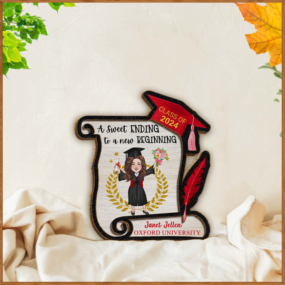 A Sweet Ending To A New Begining - Personalized Graduation 2 Layered Wood Sign / Wood Plaque