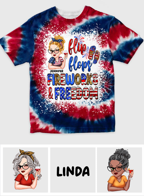 Flip Flops Fireworks And Freedom - Personalized Patriot All Over Shirt