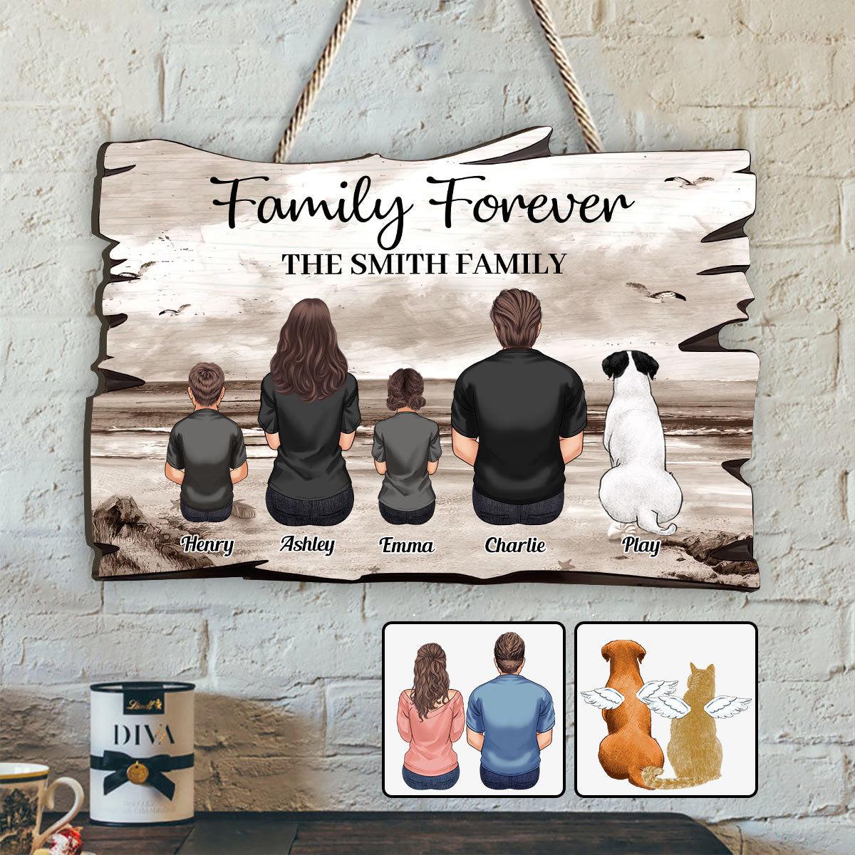 Family Retro Beach Landscape Vintage Version - Personalized Family Custom Shaped Wood Sign