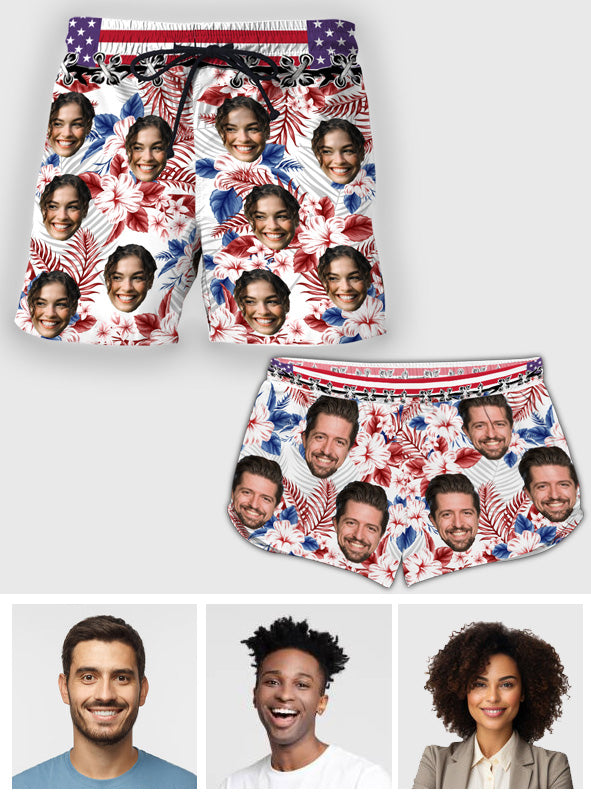 Face Customized Tropical Flag - Personalized Couple Men Shorts and Women Shorts