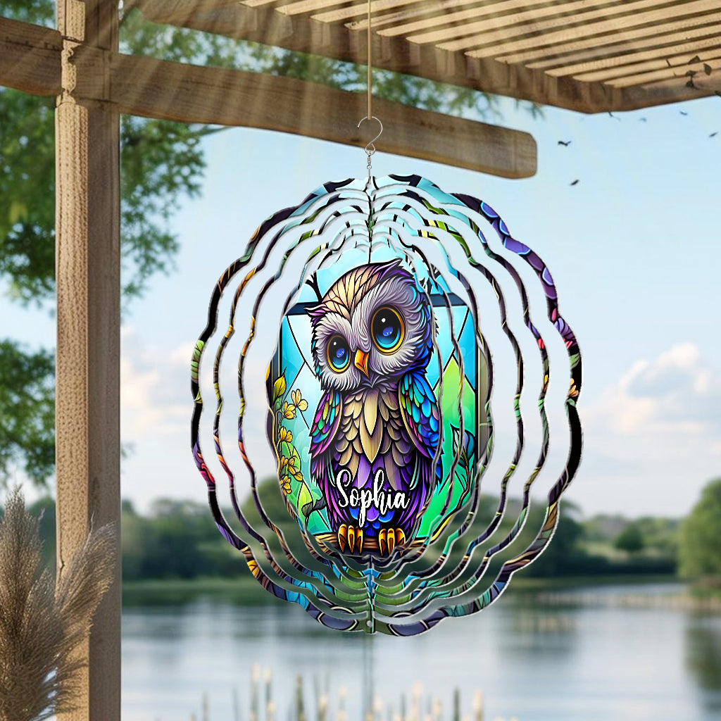 Cute Owl Stained Glass - Personalized Owl Wind Spinner