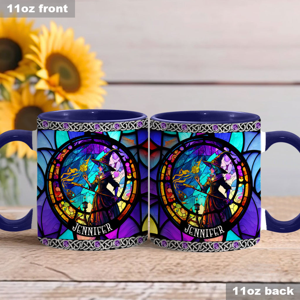 Beautiful Stained Glass Witch - Personalized Witch Accent Mug