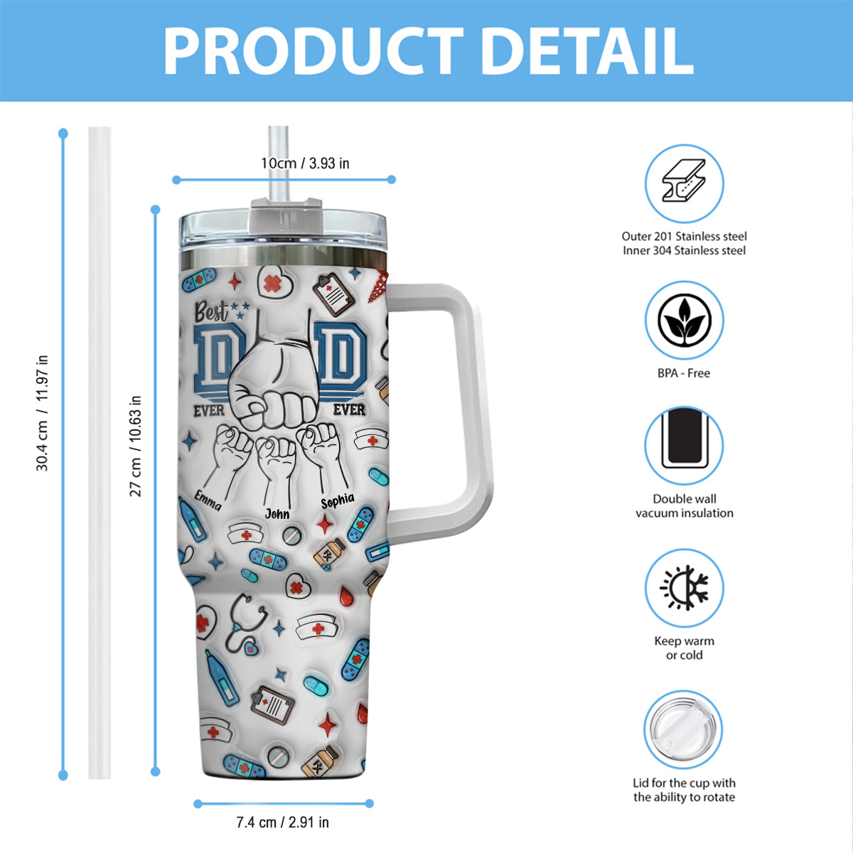 Best Dad Ever - Personalized Father Tumbler With Handle