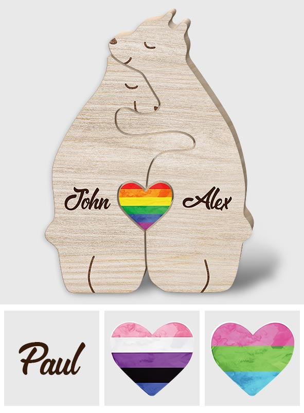 Love Wins Hugging Bears Custom Prid Flag - Personalized LGBT Support Shaped Wooden Puzzle