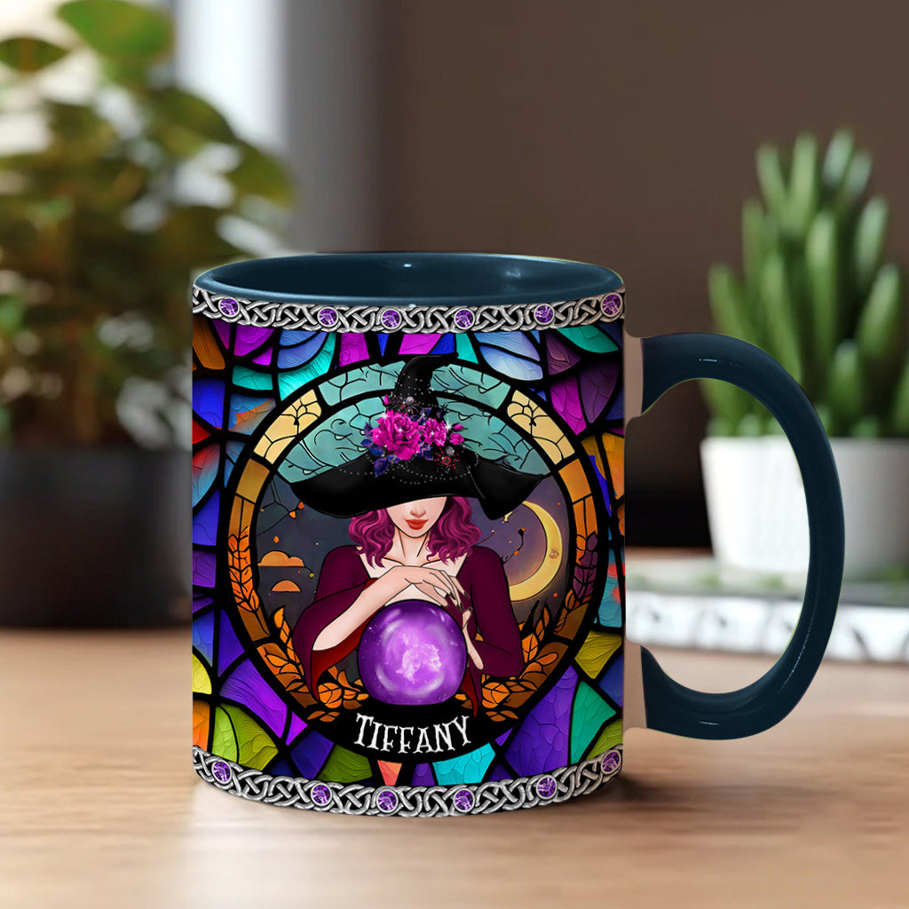 Mystical Witch Purple Stained Glass - Personalized Witch Accent Mug