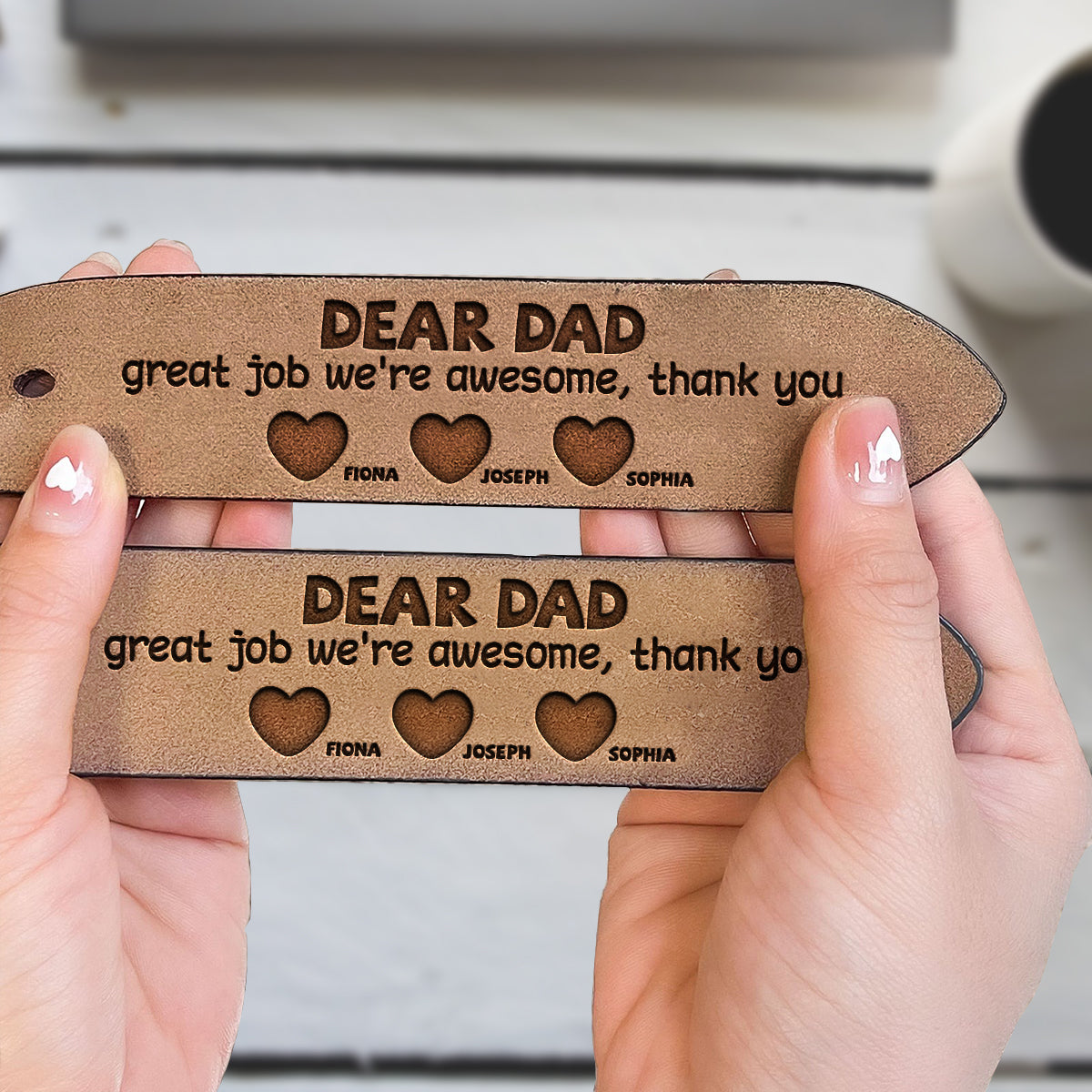 Dear Dad Great Job We're Awesome Thank You - Personalized Father Leather Belt