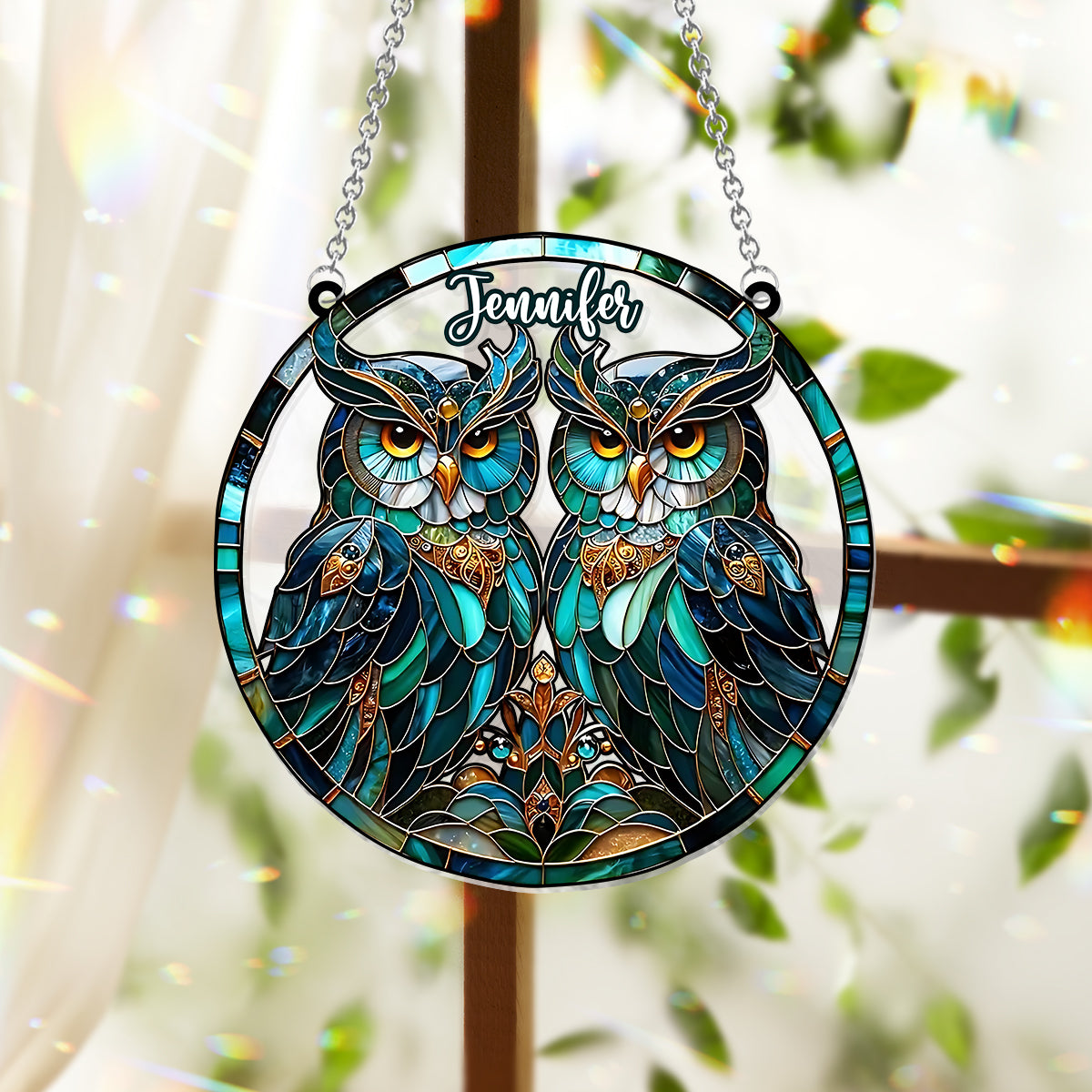 Beautiful Owls - Personalized Owl Window Hanging Suncatcher Ornament