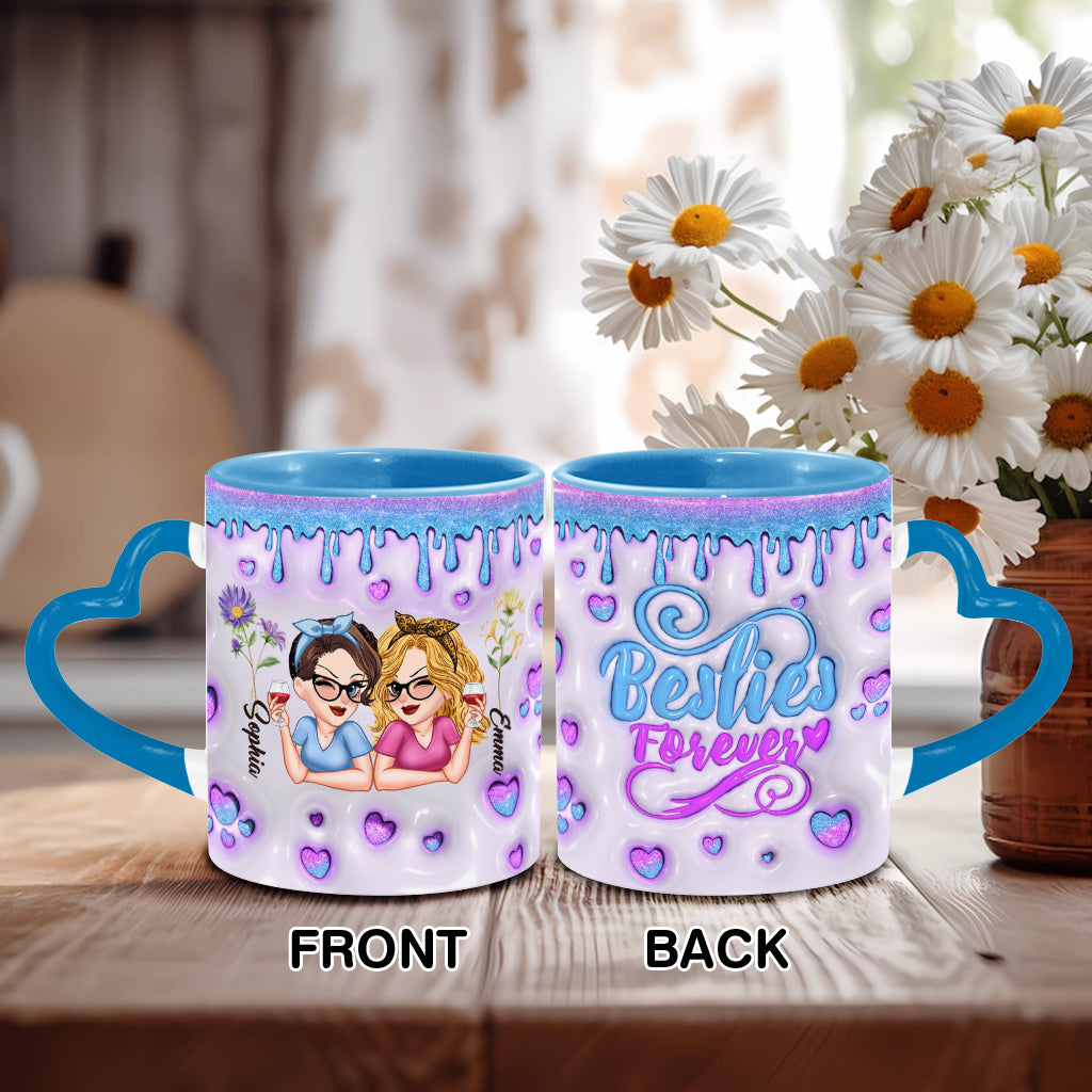 Besties Forever Beautiful Birth Month Flower - Personalized Bestie Heart Handle Mug
