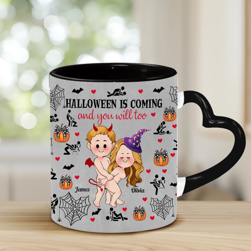 Halloween Is Coming - Personalized Couple Heart Handle Mug