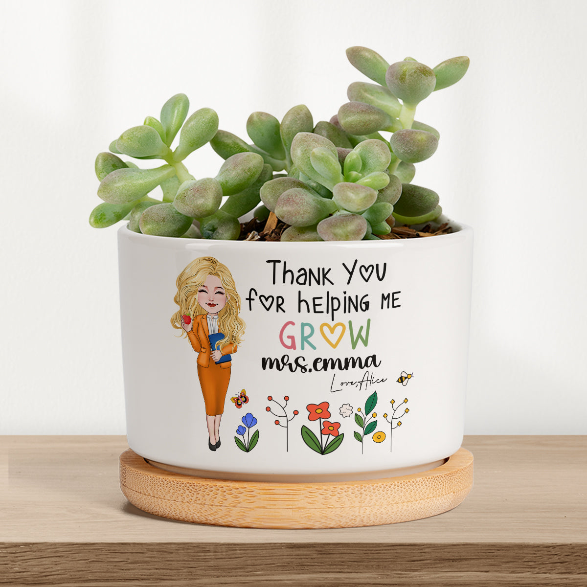 Thank You For Helping Me Grow - Personalized Teacher Ceramic Plant Pot