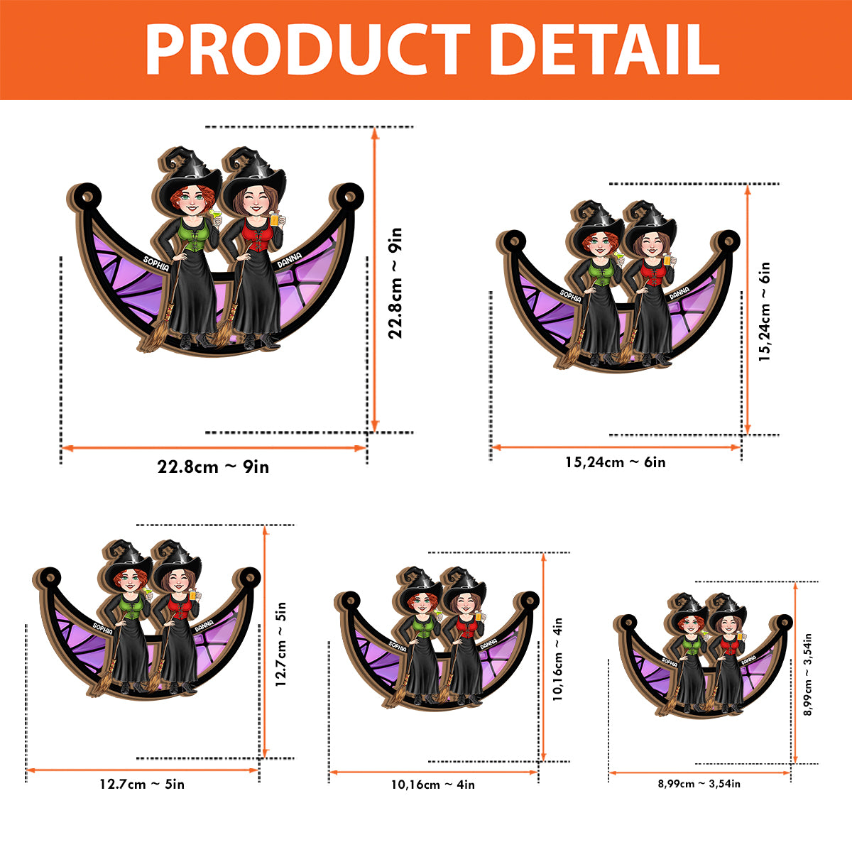 Witches Sitting On The Moon - Personalized Bestie 2 Layered Window Hanging Suncatcher