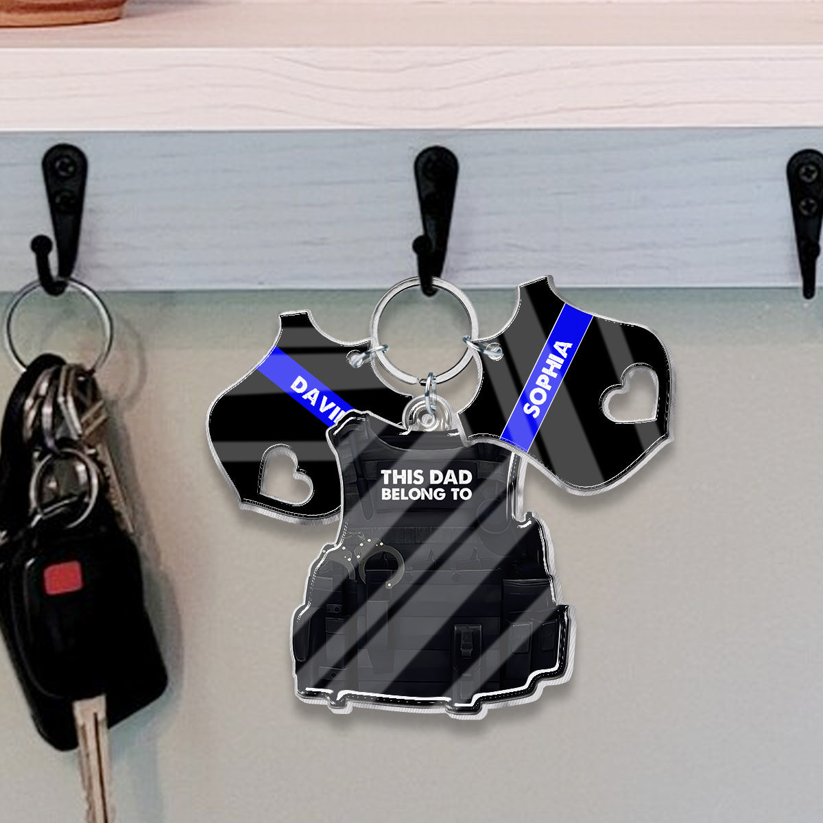 This Dad Belongs To - Personalized Police Officer Keychain with Charms