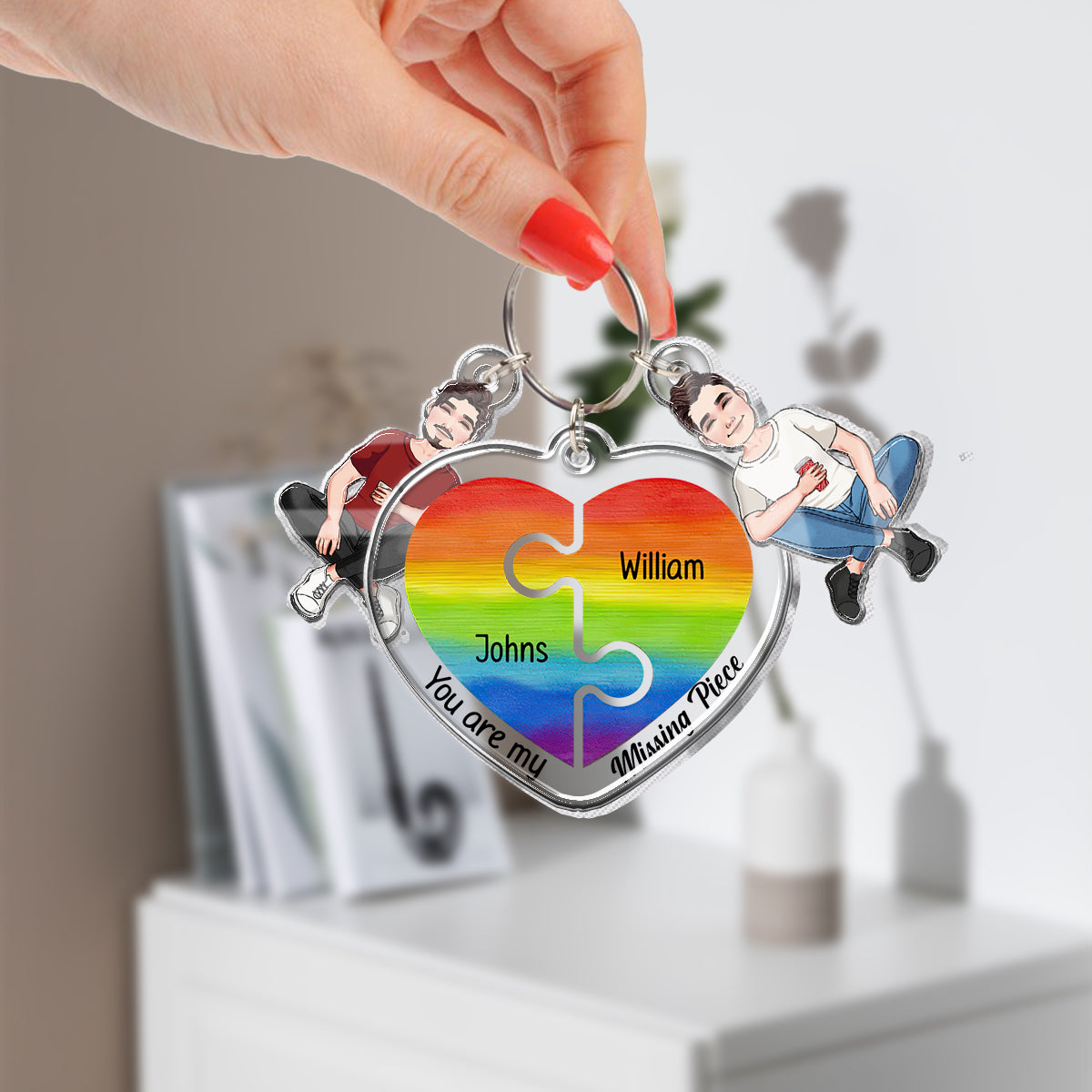 You Are My Missing Piece - Personalized LGBT Support Keychain with Charms
