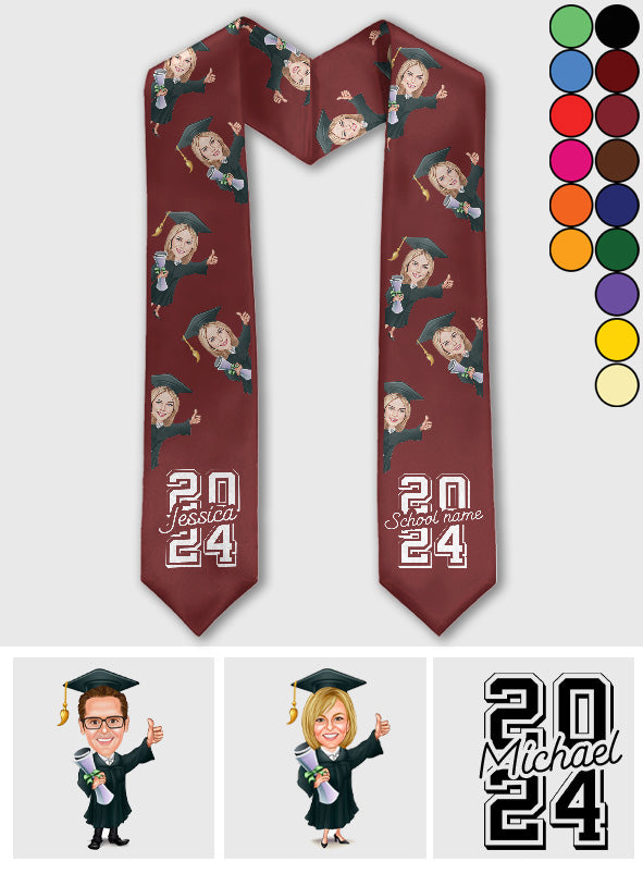 Caricature Funny Character - Personalized Graduation Graduation Stole