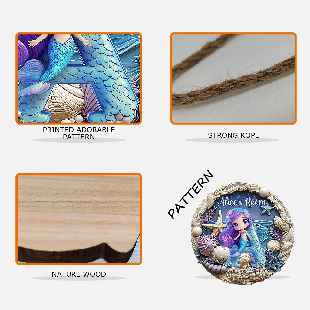 Beautiful Mermaid - Personalized Kid Custom Shaped Wood Sign