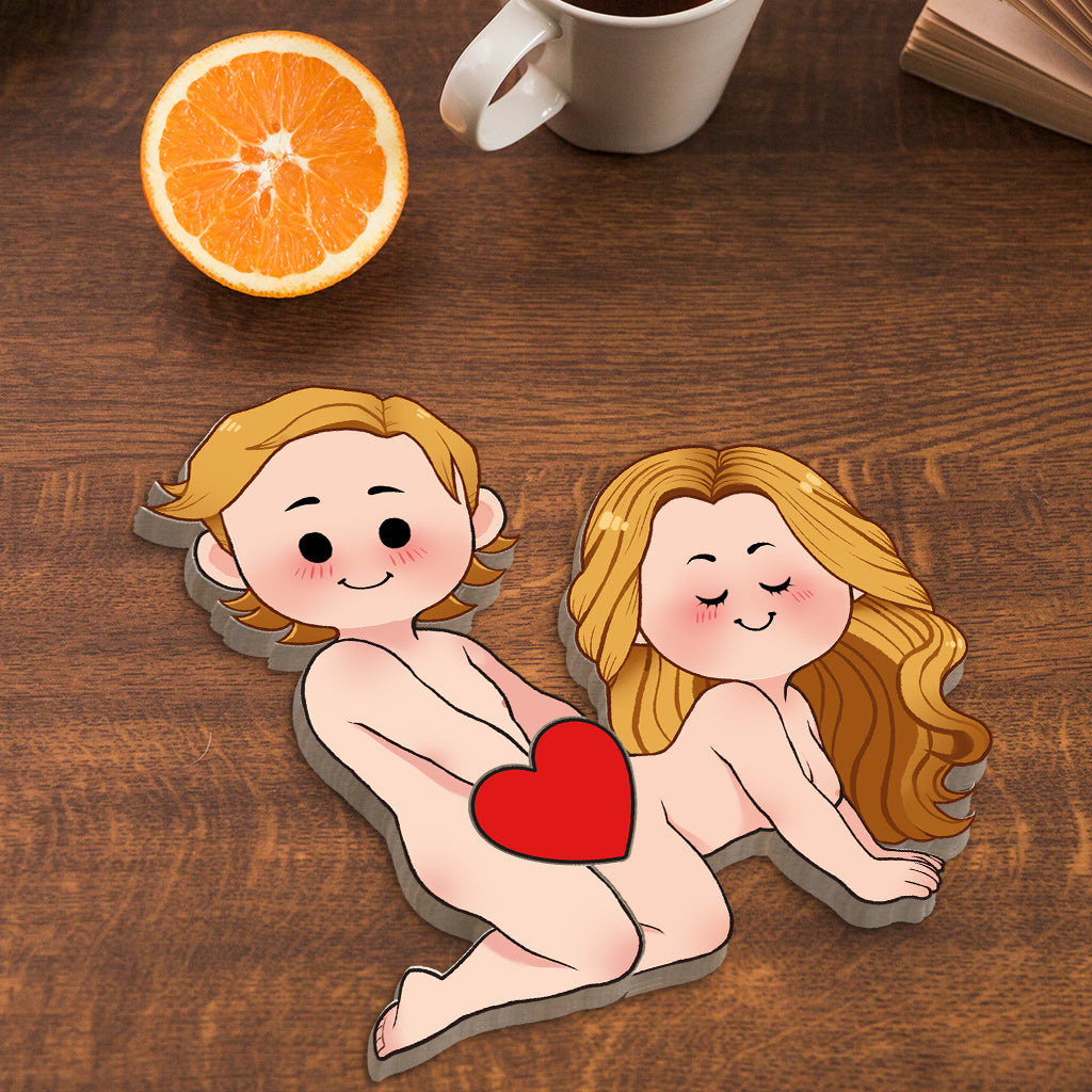 Funny Naughty Couple - Personalized Couple Shaped Wooden Puzzle