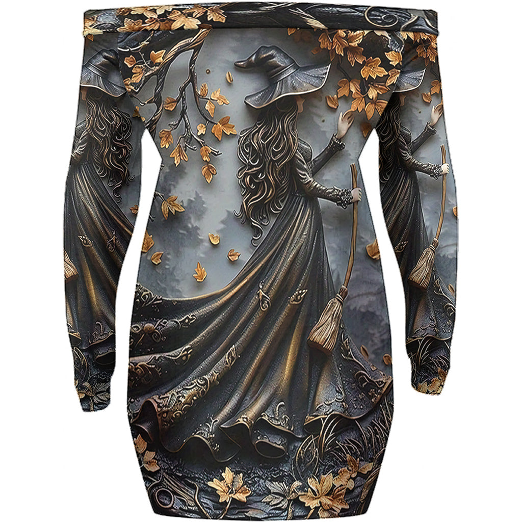 Beautiful Witch - Personalized Witch Off Shoulder Long Sleeve Dress