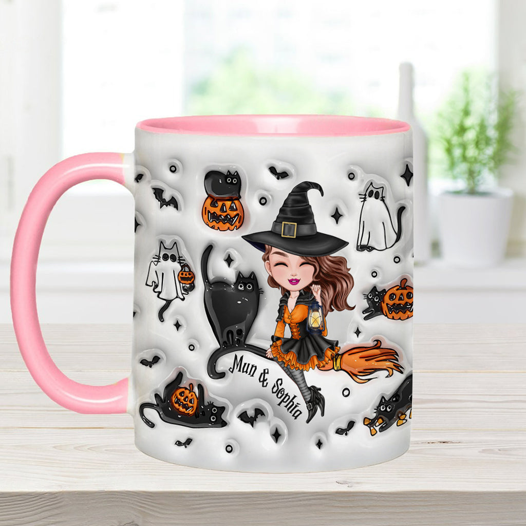 Cute Witch Halloween Ghost Boo Cat - Personalized Witch Accent Mug