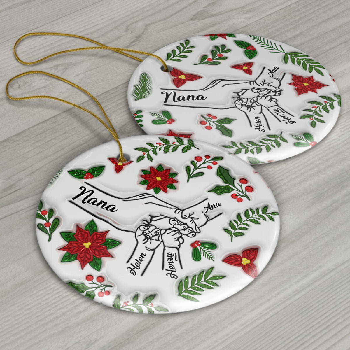 Hold My Hand, Hold My Heart - Personalized Grandma Ceramic Circle Ornament