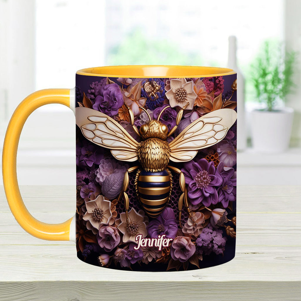Bee Happy Golden Bee - Personalized Bee Accent Mug