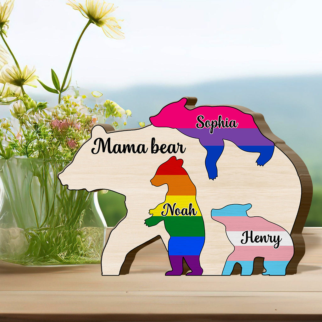 Proud Mama Bear - Personalized LGBT Support Shaped Wooden Puzzle