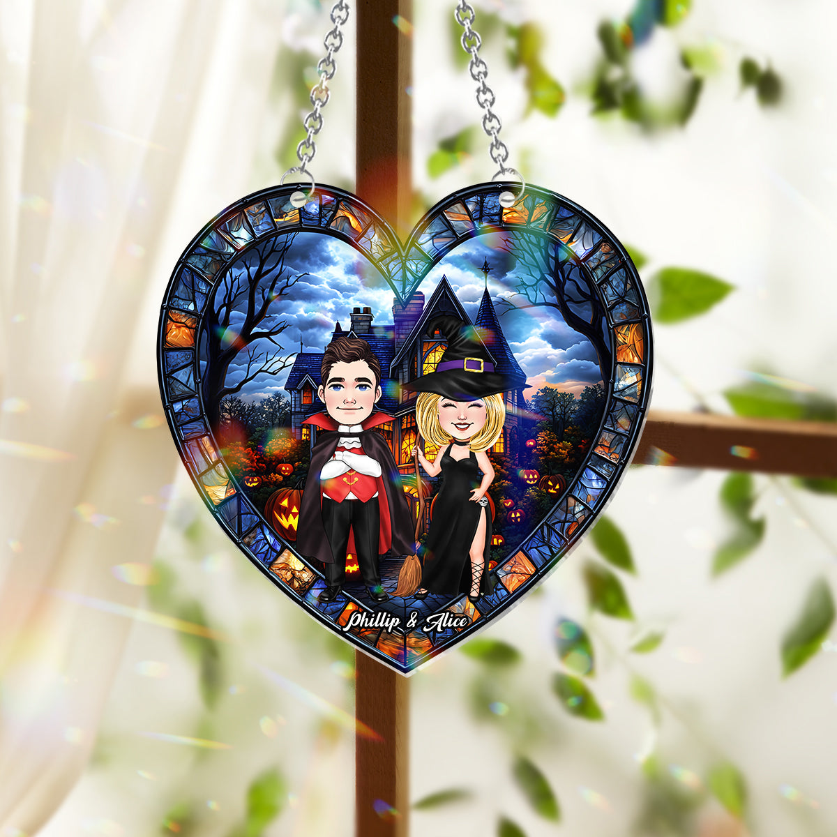 Halloween Is Coming - Personalized Couple Window Hanging Suncatcher Ornament