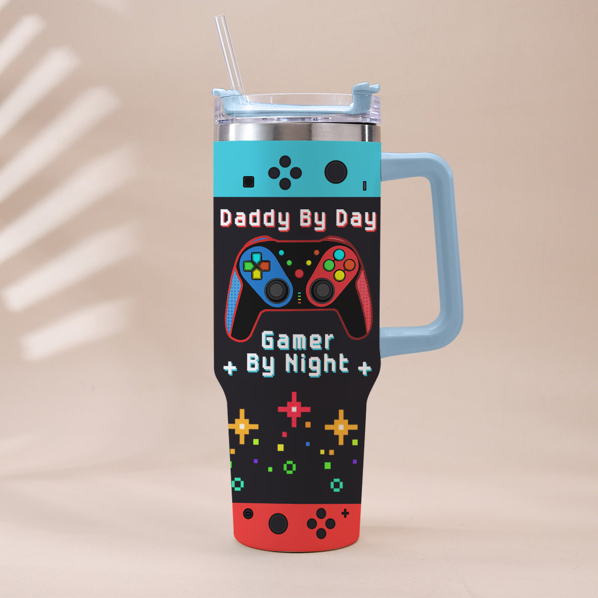 Daddy By Day Gamer By Night - Personalized Father Tumbler With Handle