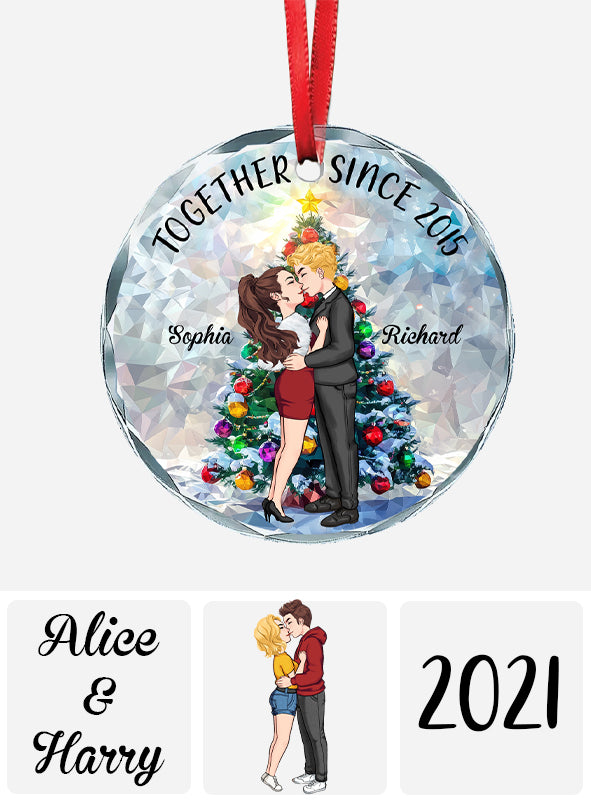 Together For Years - Personalized Couple Round Shaped Glass Ornament