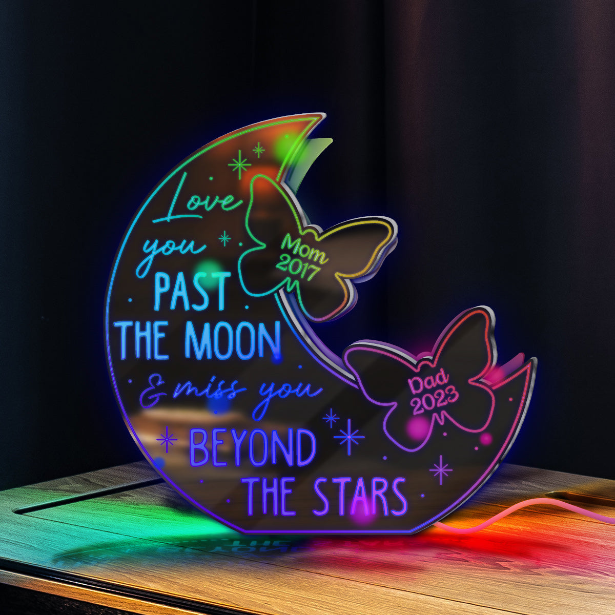 Love You Pass The Moon & Miss You Beyond The Star - Personalized Memorial Mirror Light