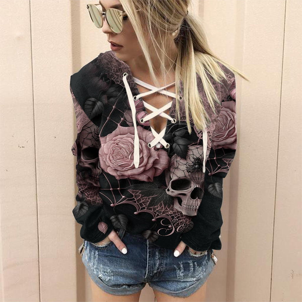 Enchanting Floral & Skull - Personalized Skull Off Shoulder Long Sleeve Dress