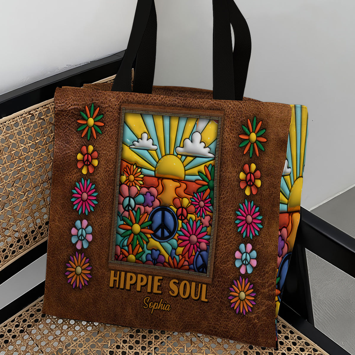 Hippie Soul - Personalized Hippie All-Over Print Canvas Tote Bag