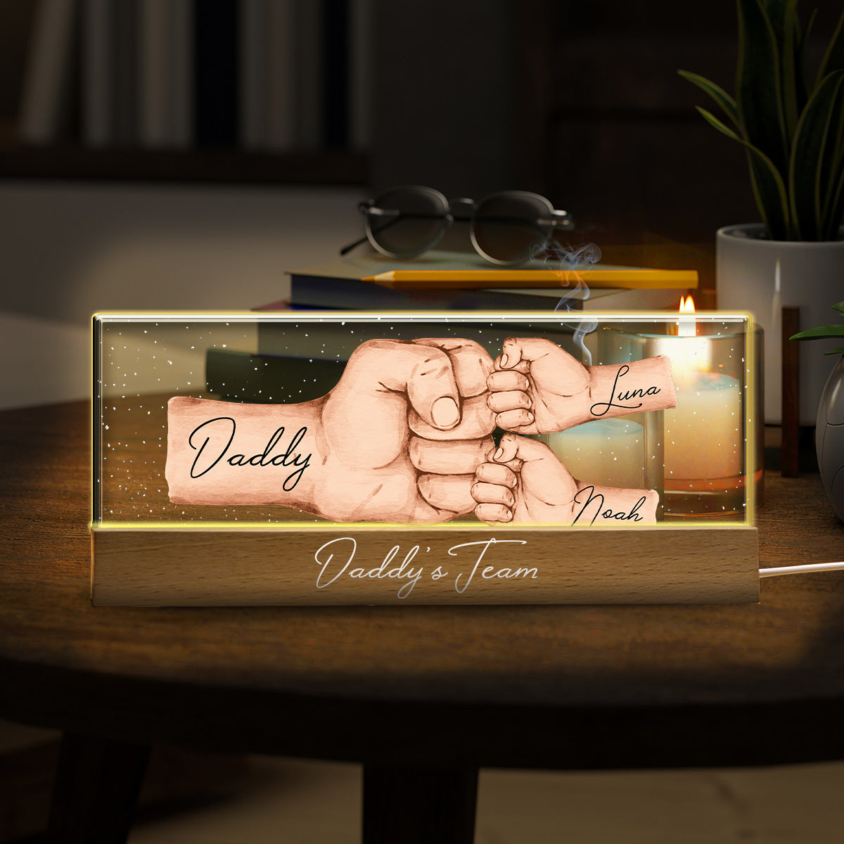 Daddy's Team Fist Bump - Personalized Father Custom LED Night Light