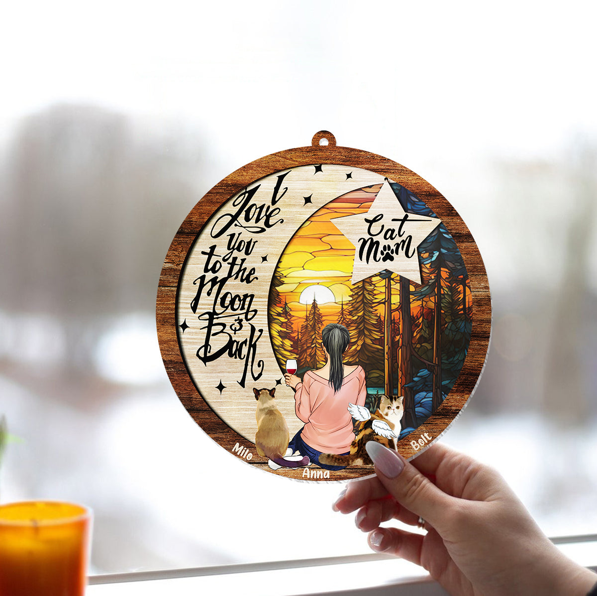 I Love You To The Moon And Back - Gift for dog lovers, cat lover, who lost dog, who lost cat - Personalized Window Hanging Suncatcher Ornament