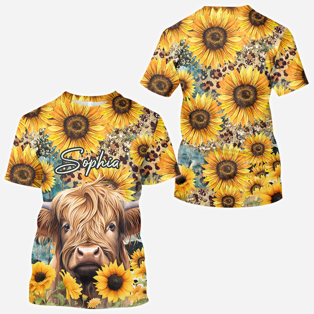Highland Cow Among Sunflowers - Personalized All Over Shirt