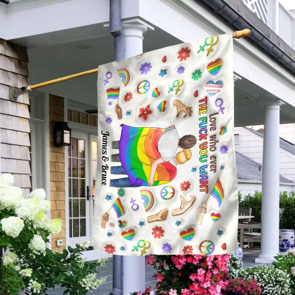 Love Whoever You Want - Personalized LGBT Support House Flag