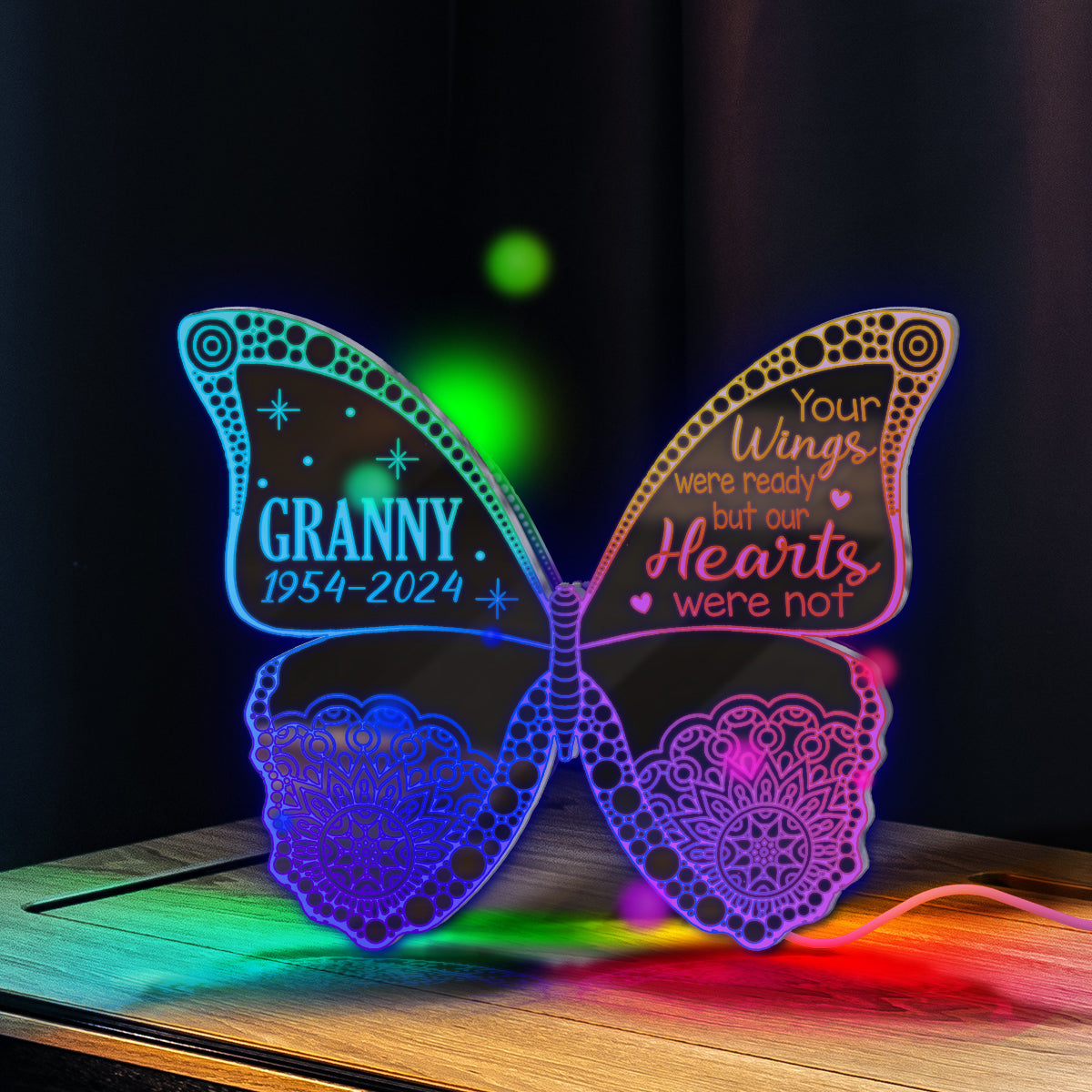 Your Wings Were Ready But Our Hearts Were Not - Personalized Memorial Mirror Light