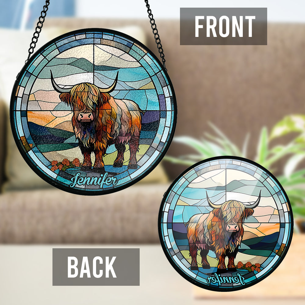 Love Highland Cow - Personalized Stained Glass Suncatcher