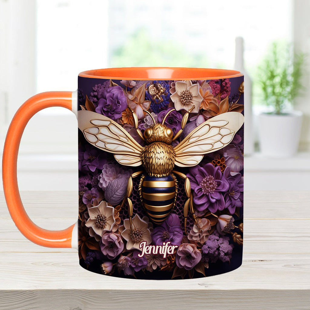 Bee Happy Golden Bee - Personalized Bee Accent Mug
